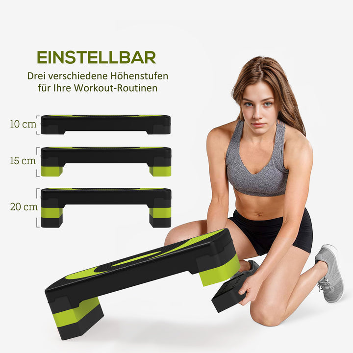 Aerobic stepper, højdejusterbar, til indendørs og udendørs brug, belastningskapacitet op til 150 kg, 80 x 31 x 10-20 cm, grøn