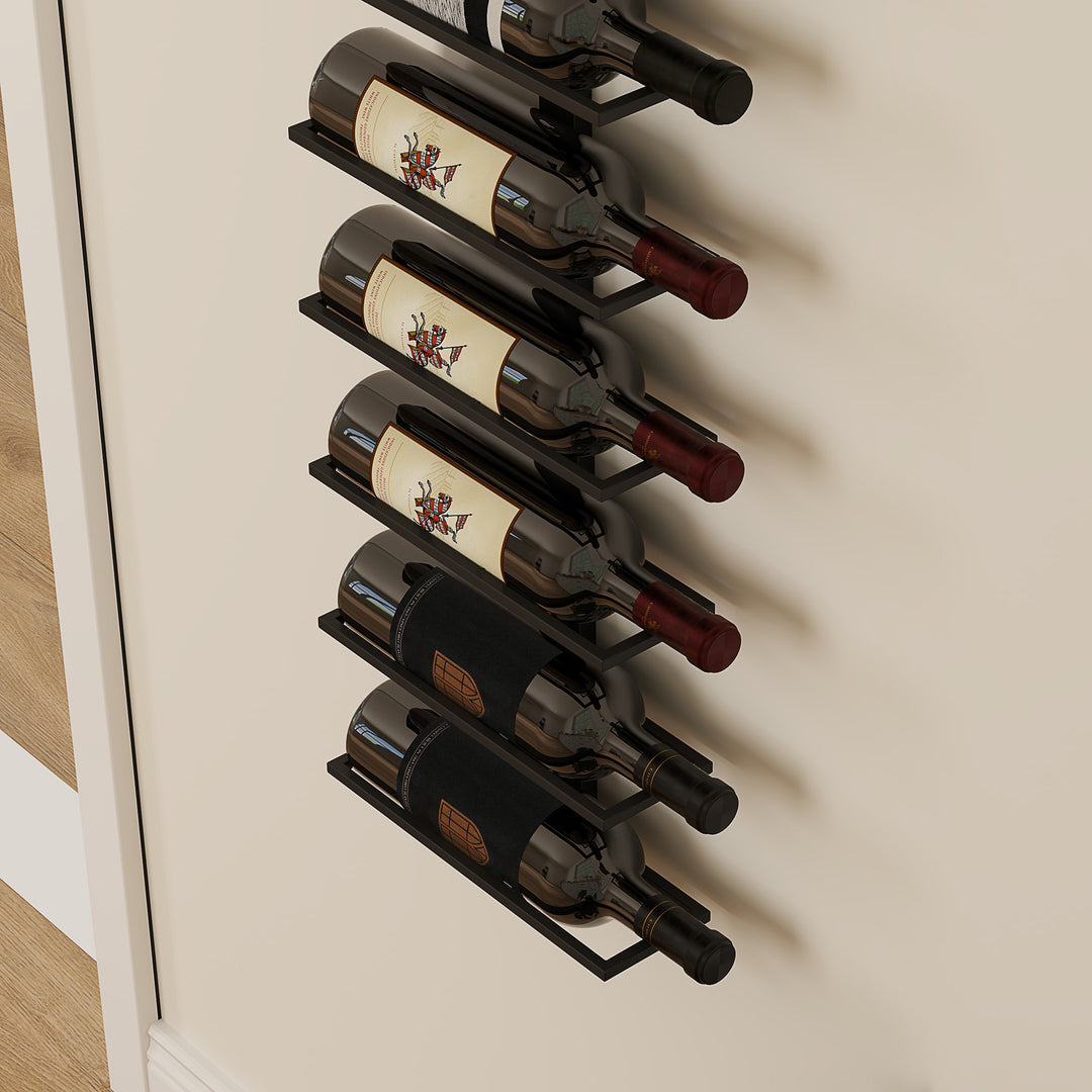 Vinreol, vægreol til 10 flasker vin, 10 hylder, metal, til køkken, stue, hjemmebar, sort