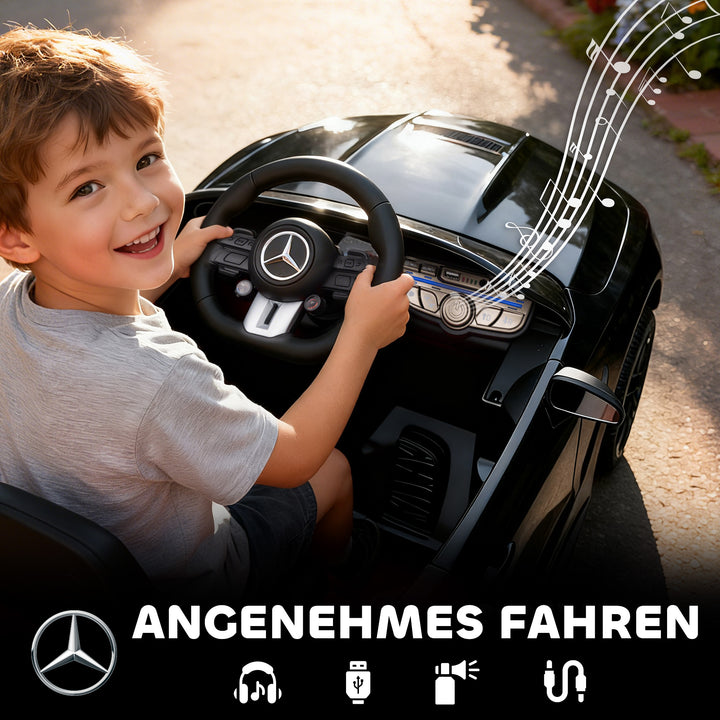 Børne elbil, Mercedes design, 12V motor, fjernbetjening, LED-lys, musik, til børn i alderen 3-6 år, sort