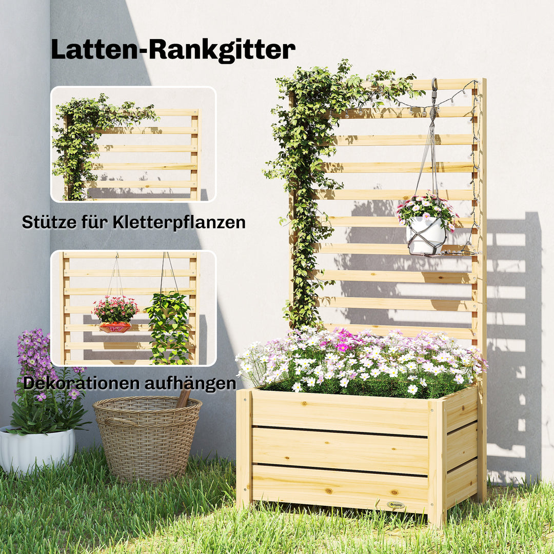 Højbed med espalier, træpotte med espalier, drænhul, fiberdug, 60 x 39 x 120 cm, naturtræ
