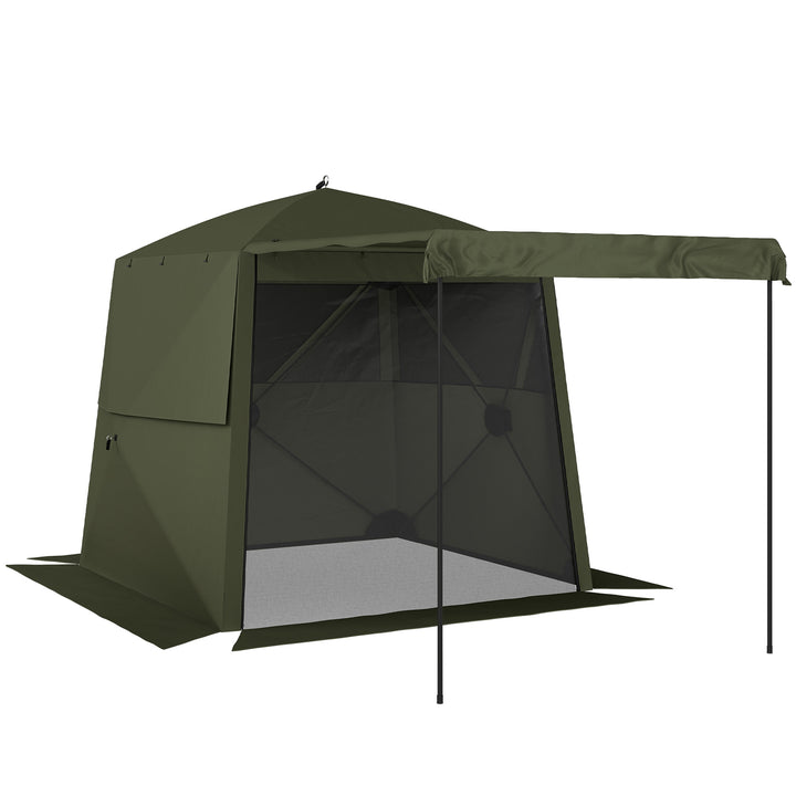 2x2m vandtæt, stabil, vintersikker pop-up foldbar pavillon med 4 sidepaneler, netvinduer, hoveddør, UV 30+