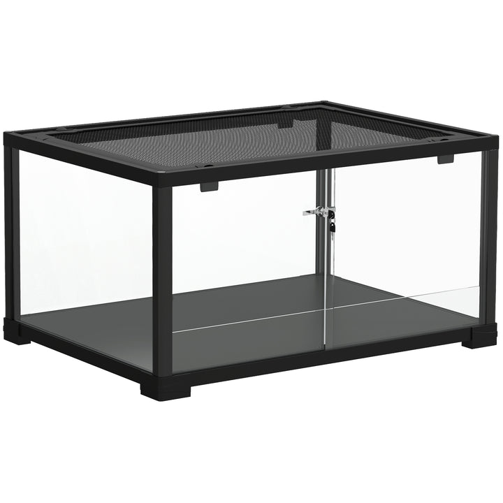 Krybdyrterrarium, 86 liters terrarium med skydedør, aflåselig, til firben, insekter, edderkopper, gekkoer, 60 x 45 x 32 cm, sort