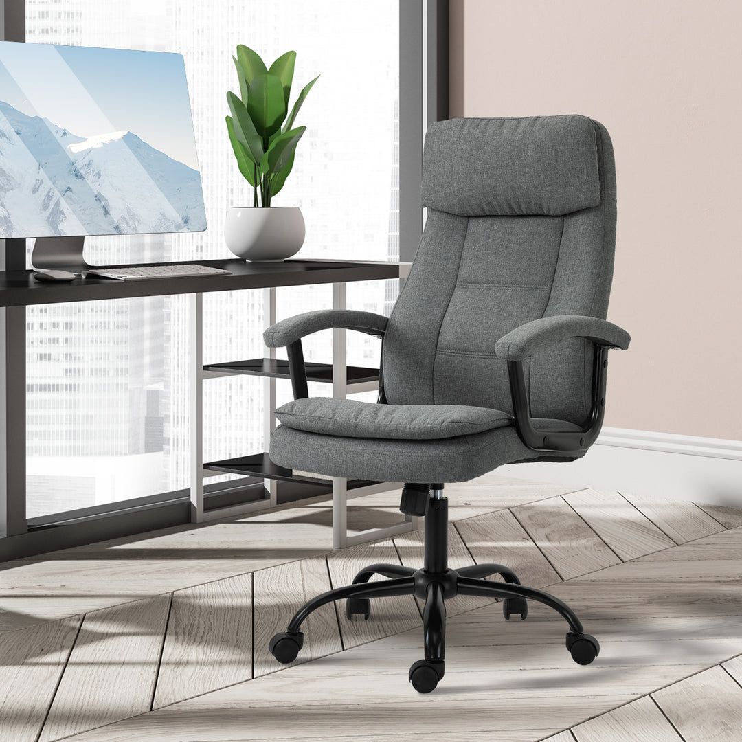 Kontorstol massage højdejusterbar executive chair gaming chair med massagefunktion, ergonomisk drejestol massagestol lændemassage hørfornemmelse grå 63 x 70 x 112-121 cm