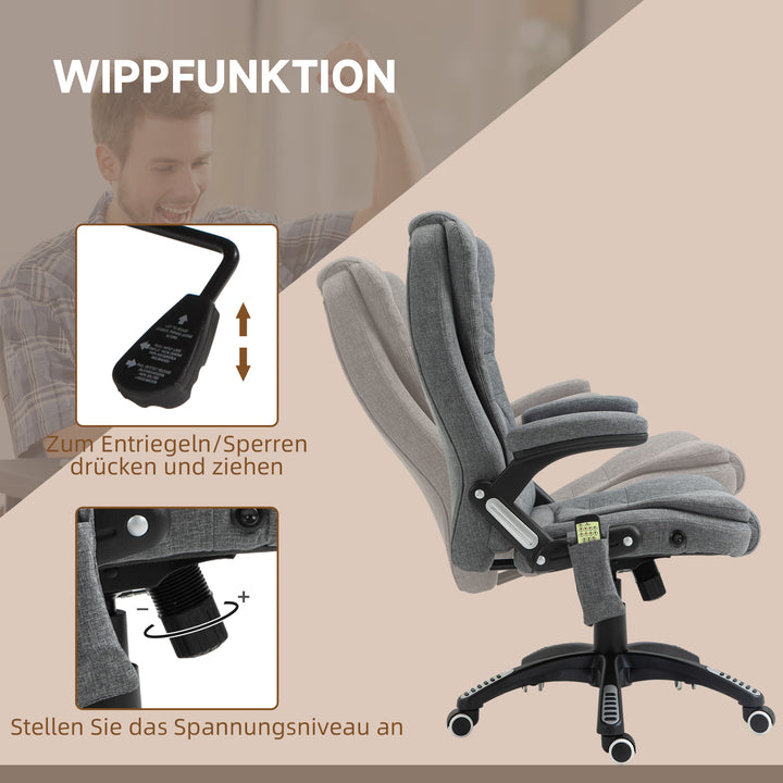 Kontorstol massagestol med varmefunktion, ergonomisk executive-stol, højdejusterbar drejestol, gamingstol med massage, mørkegrå, 68 x 72 x 110–120 cm