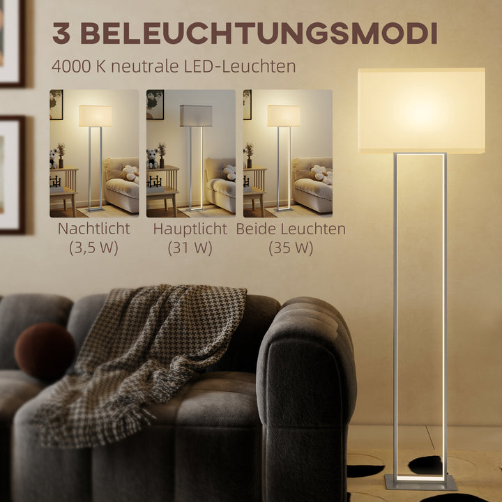Moderne gulvlampe, 3 indstillinger, fodkontakt, justerbar lysstyrke, hørlook, hvid