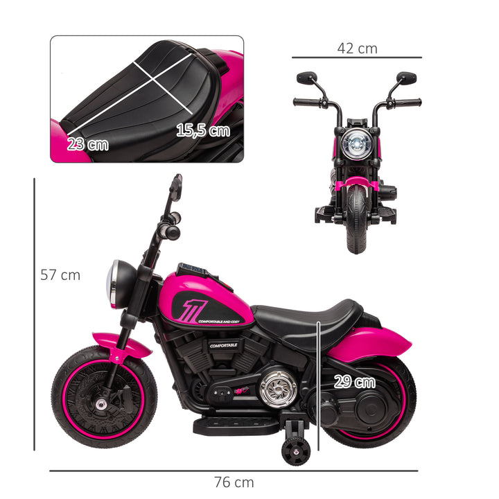 Elektrisk børnemotorcykel med støttehjul, forlygte, 1,5 til 3 km/t, til børn 1,5 til 3 år, pink