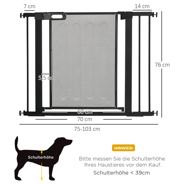Trappegitter, kæledyrsgitter, hundegitter, justerbar fra 75 cm - 103 cm, sort