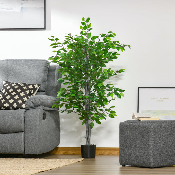 Kunstigt træ, ficus kunstig plante, realistisk udseende, cementpotte, 135 cm, nem vedligeholdelse, plastik, grøn