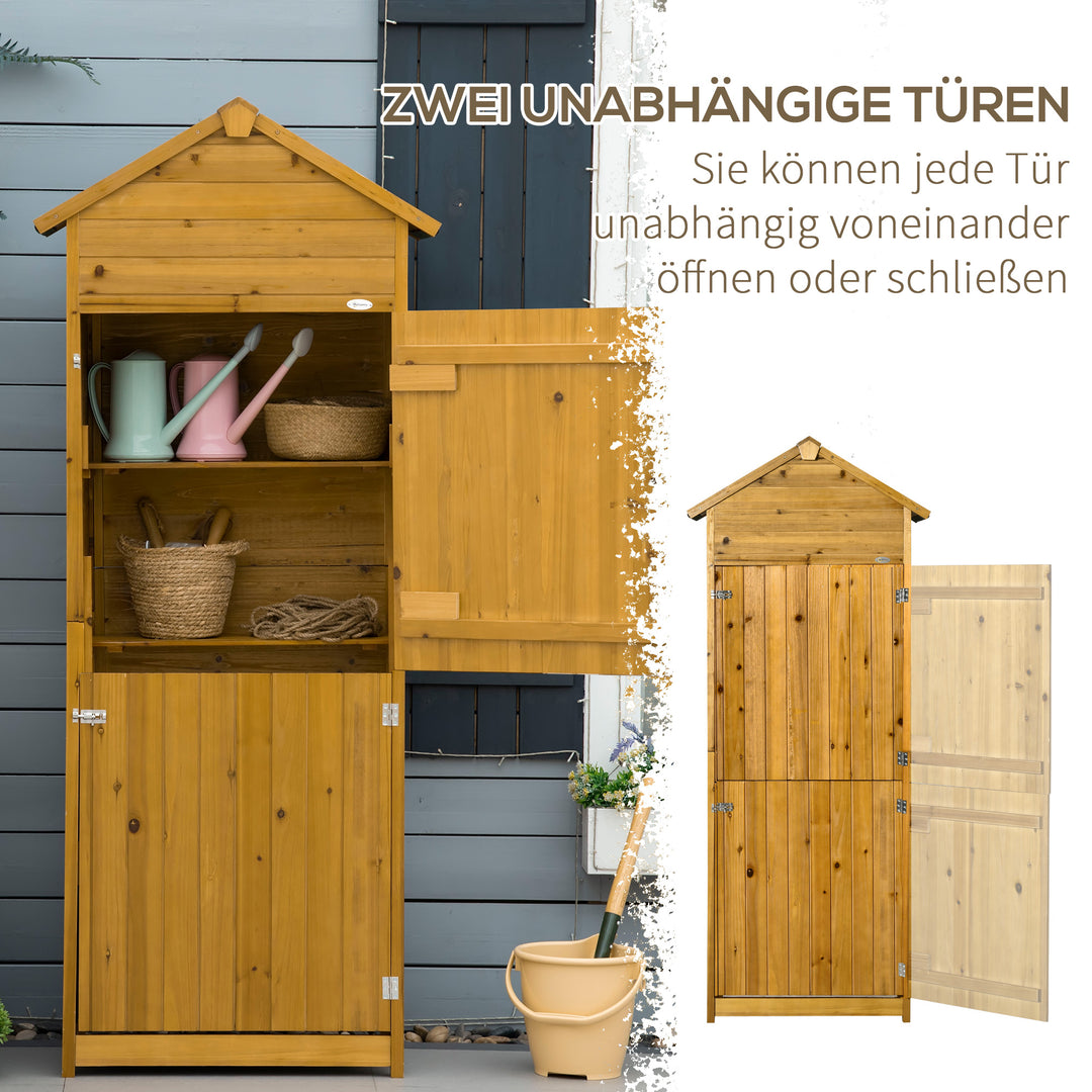 Værktøjsskab, haveskur, 2 hylder, 2 døre, vejrbestandig, naturtræ, 79 x 49 x 190 cm