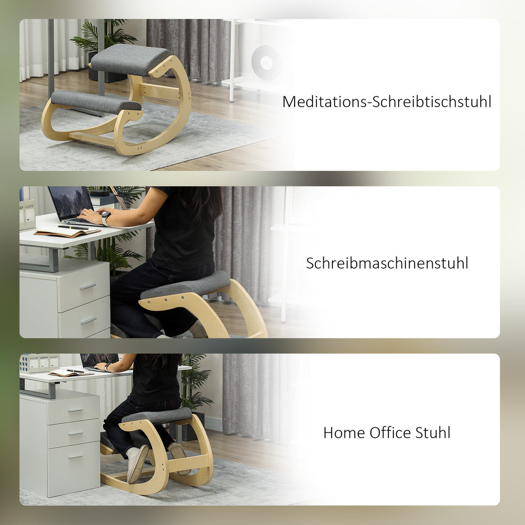 Ergonomisk gyngestol til knæ til hjemmekontor for at forbedre kropsholdningen, grå