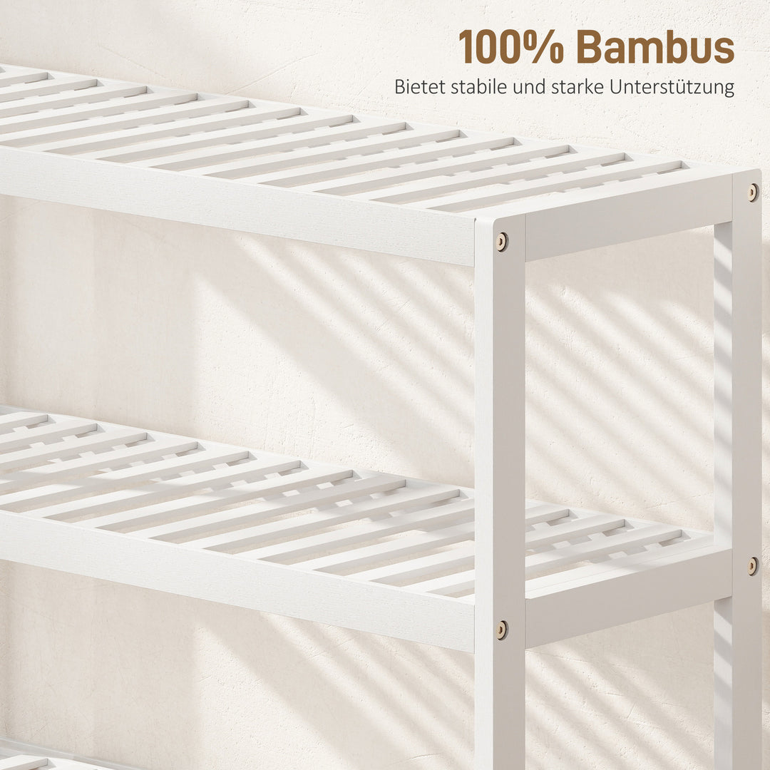 3-Lags bambus skohylde med opbevaringshylde med lakeret finish, hvid
