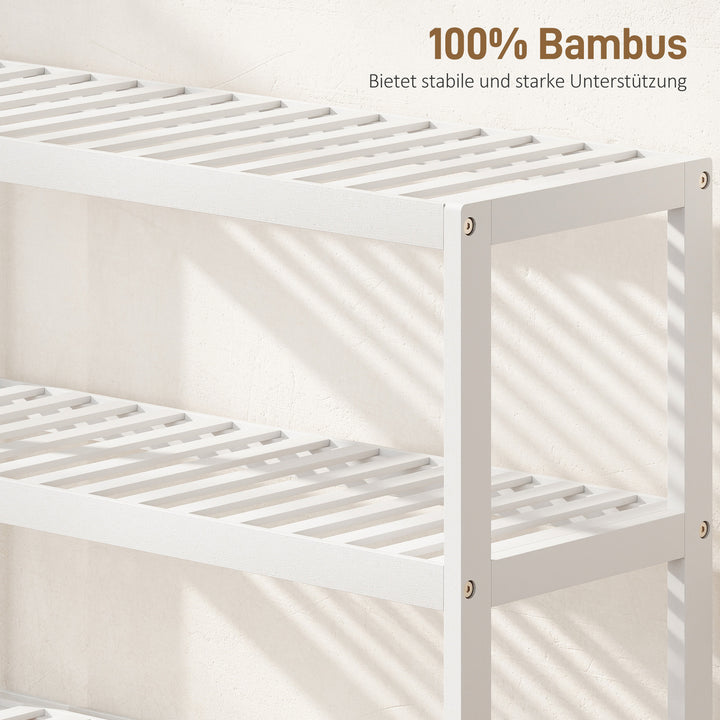 3-Lags bambus skohylde med opbevaringshylde med lakeret finish, hvid