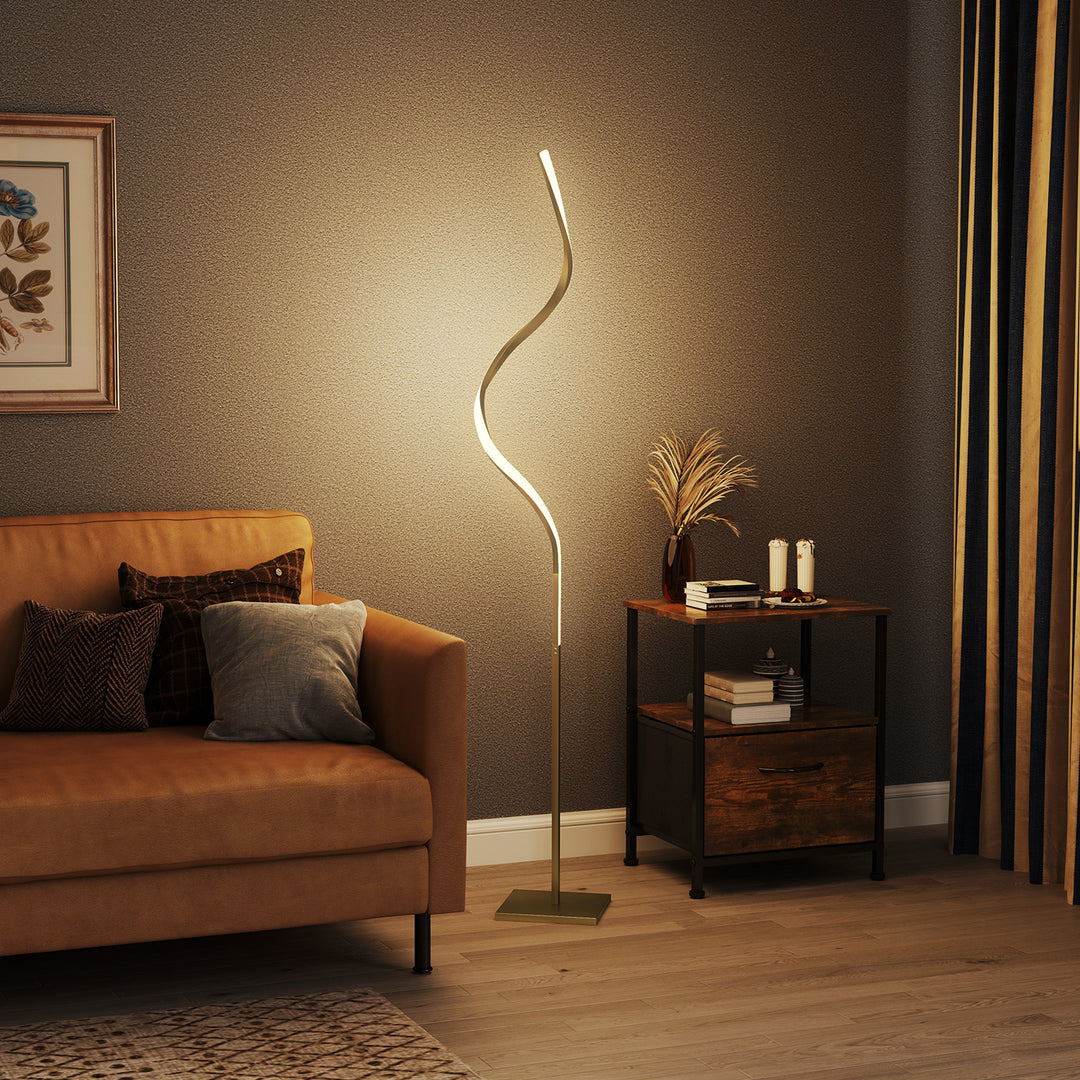 Spiralgulvlampe med fodkontakt og 3 lysstyrkeniveauer, 1,46 m, guld