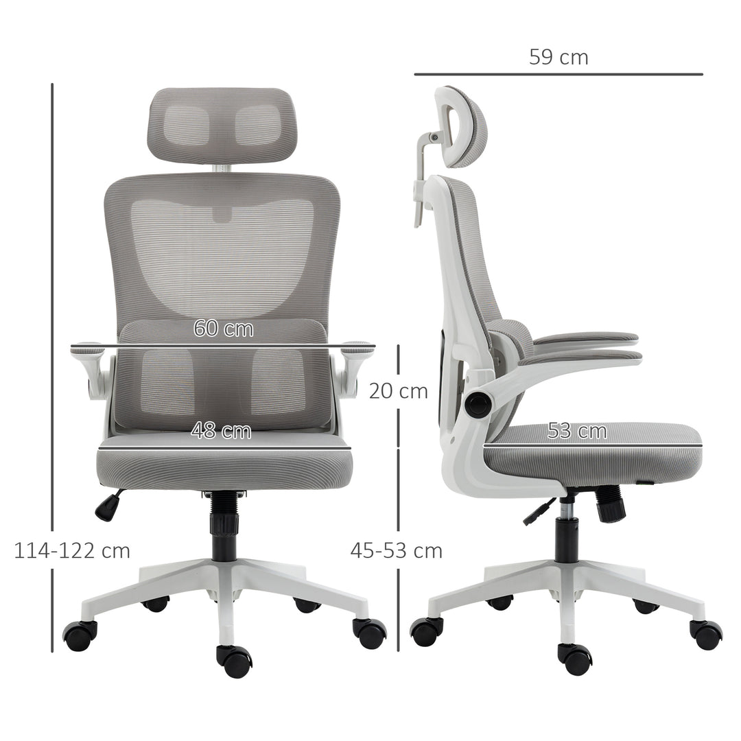 Kontorstol, højdejusterbar, ryglæn med justerbar justering, justerbar nakkestøtte, op til 120 kg, 60 x 59 x 114-122 cm, grå