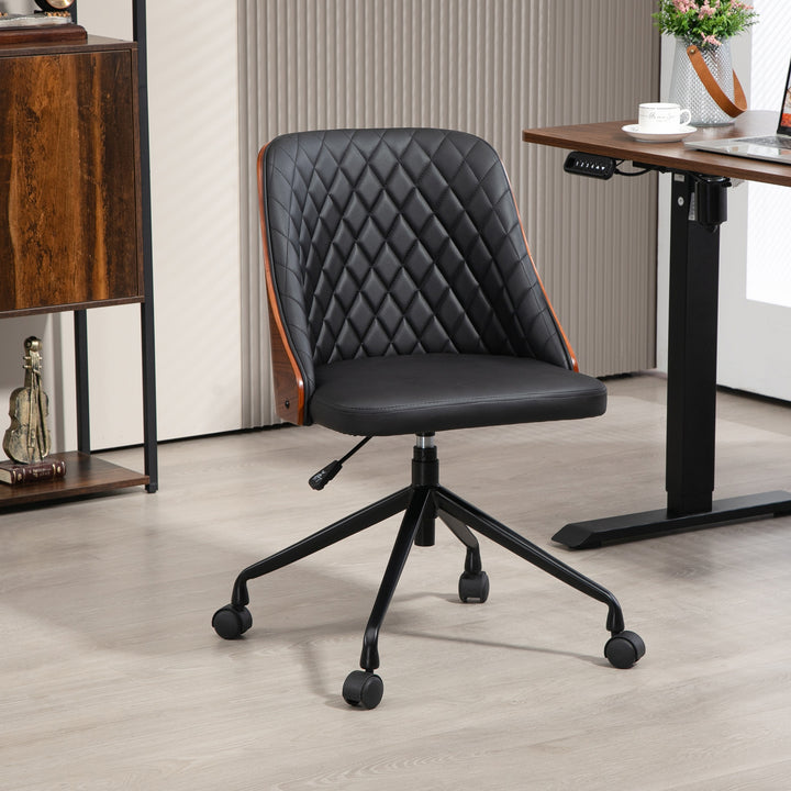 Kontorstol, skrivebordsstol, drejestol, hjemmekontorstol, højdejusterbar, ergonomisk, 360° drejelige hjul, pu-skum, sort, 48,5 x 54,5 x 81-87 cm