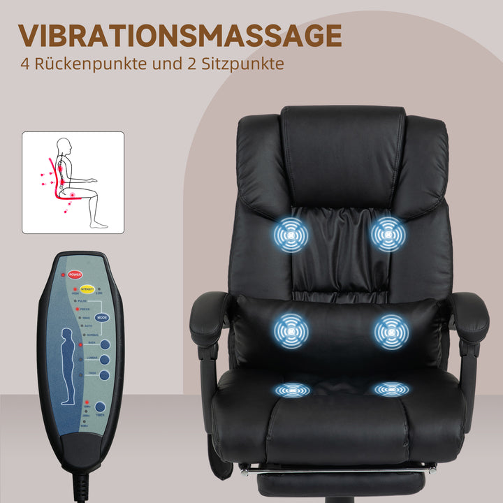 Ergonomisk kontorstol med massagefunktion, skrivebordsstol med fodstøtte, høj ryglæn, lændestøtte, sort