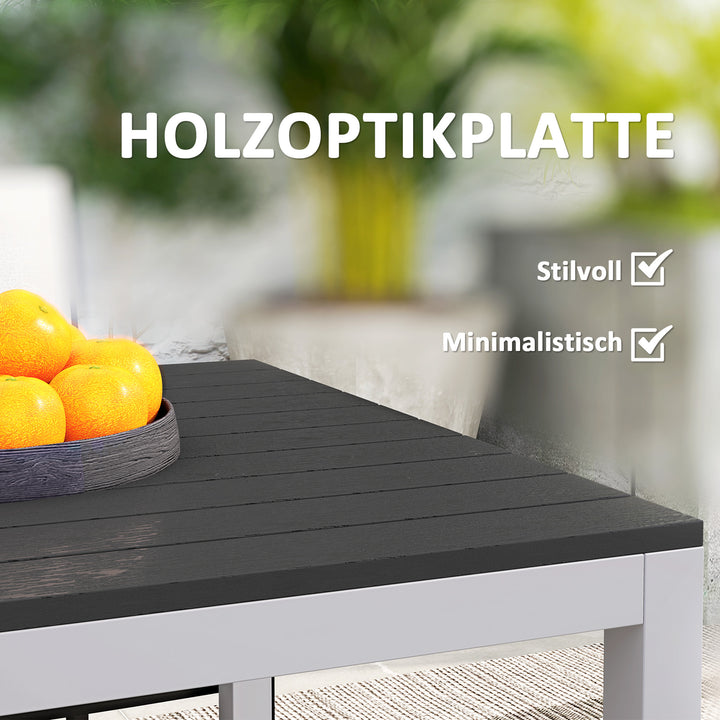 Aluminium havebord, 120x70 cm, vejrbestandigt, balkonbord med trælook, til 4-6 personer, sort