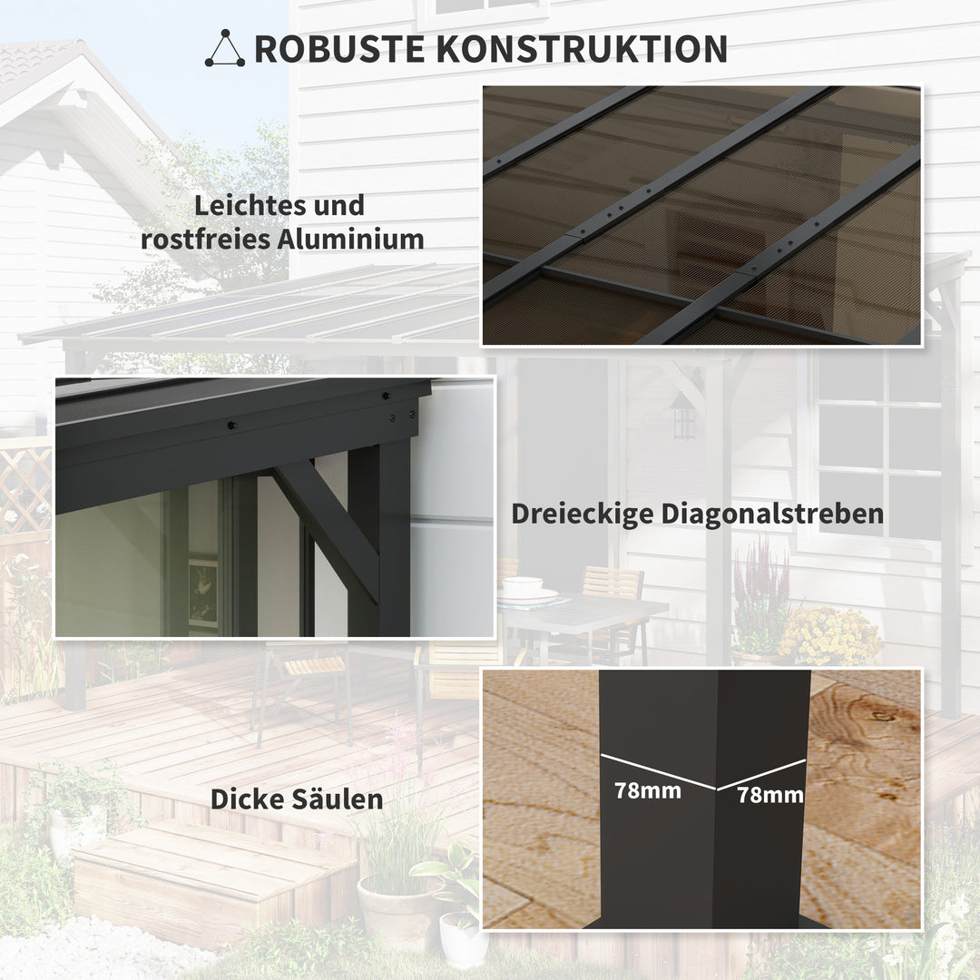 3 x 3 m metalpergola, havepergola med vandtæt tag, fritstående, vindtæt, UV-bestandig, mørkegrå