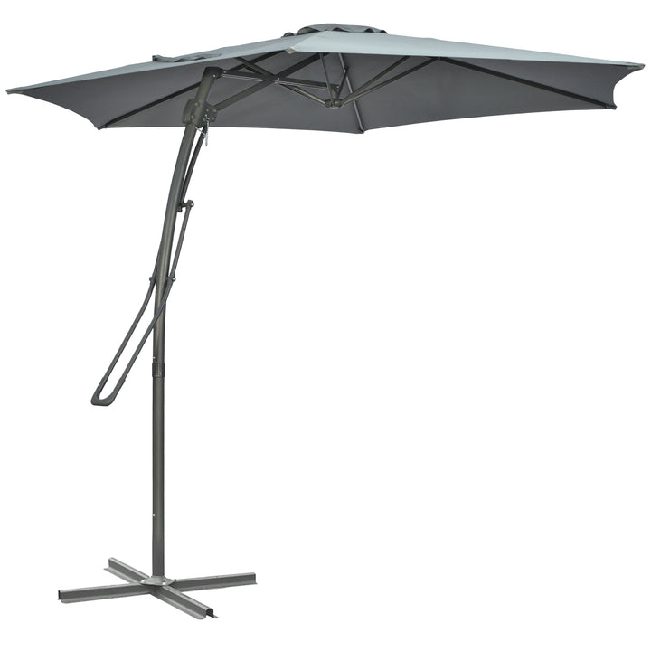 Fritstående parasol Ø293cm, solskærm med sidegreb, krydsfod, vindtæt, vandafvisende, mørkegrå