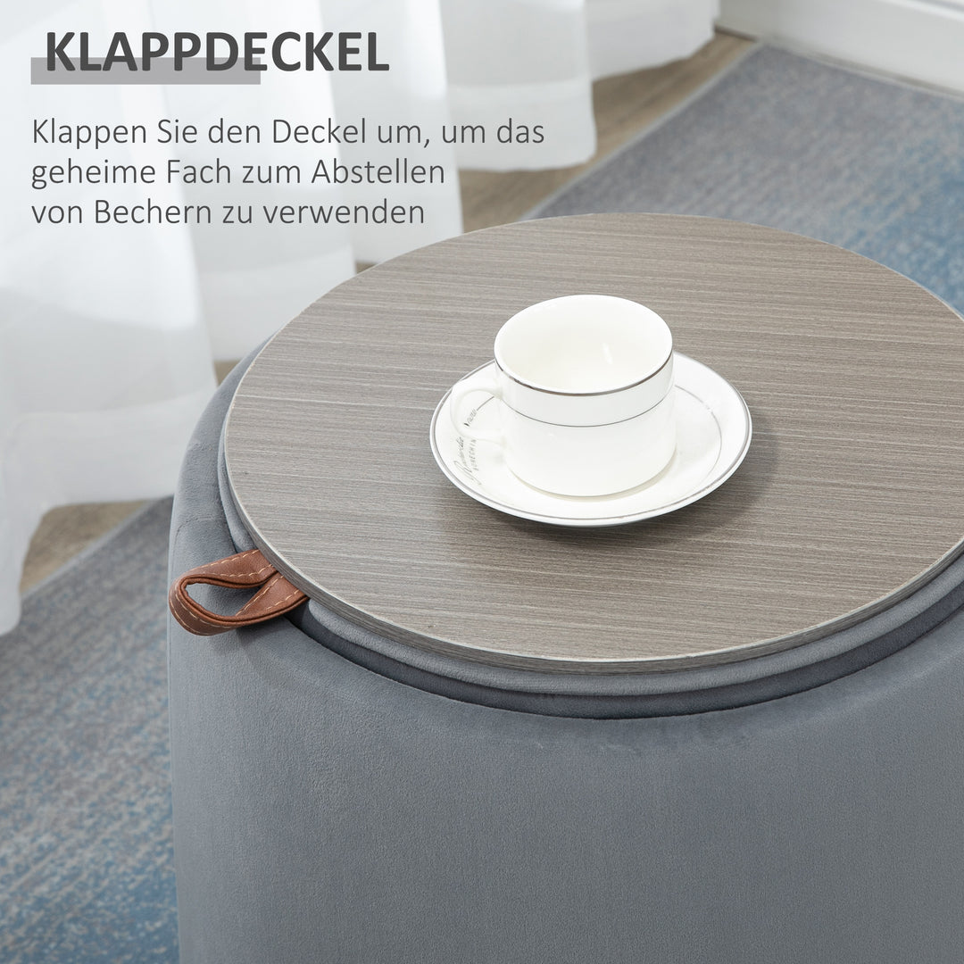 2-I-1 fløjlsskammel med opbevaring og aftageligt låg, 44 cm x 47,5 cm, grå