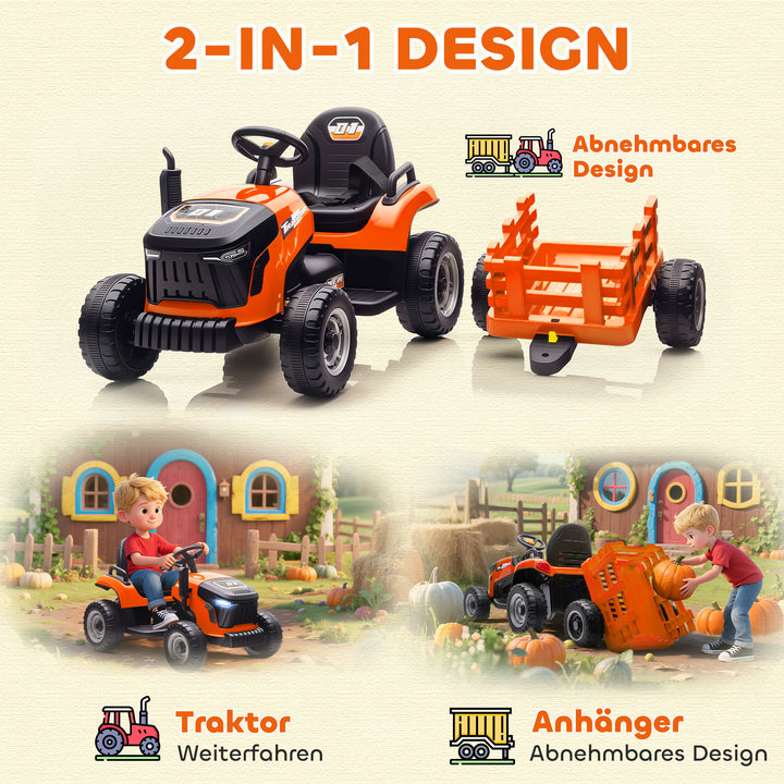 Elektrisk børnetraktor, havetraktor med fjernbetjening, blød start, til børn i alderen 3-8 år, orange
