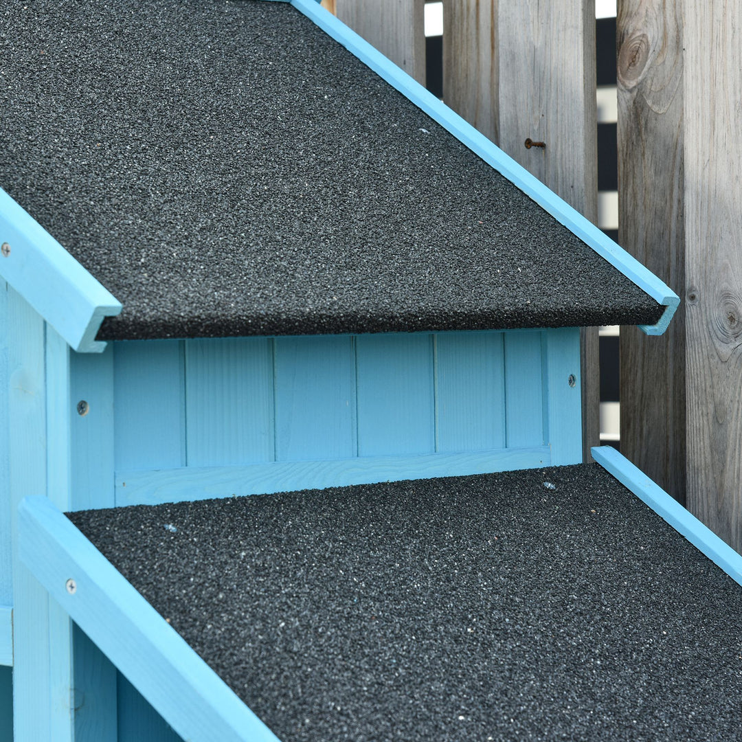 Haveskur med brændeopbevaring, skur med 3 hylder, asfalttag, fyrretræ, himmelblå, 130 x 54,5 x 180 cm