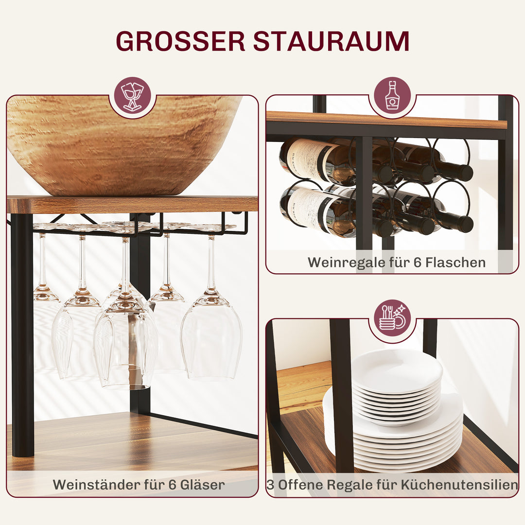 3-Delt barbordssæt, 1 barbord, 2 stole, med vinreol, glasholder, åbne hylder, fodstøtter, brun
