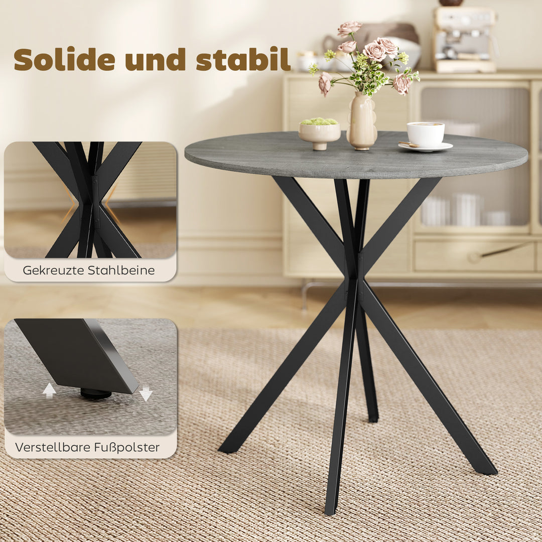 Rundt køkkenbord, 80 cm, kompakt bordplade, spånplade, metal, grå