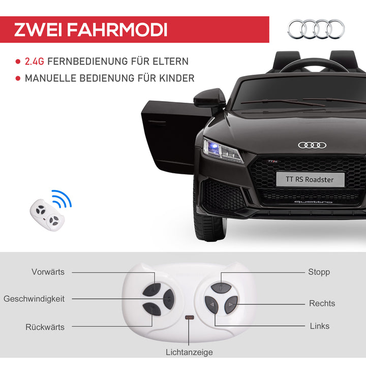 Audi børne-elbil, med 2.4G fjernbetjening, musik, horn, LED, USB, til børn 3-5 år, sort
