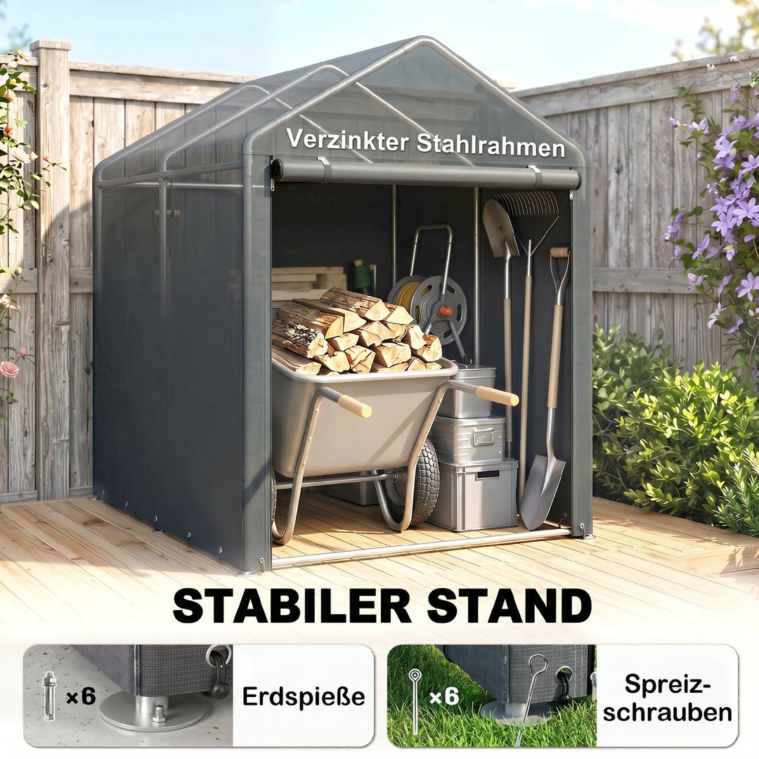 Haveskur, opbevaringstelt, robust og vejrbestandigt, stålramme, 1,2x1,8x1,6m, mørkegrå