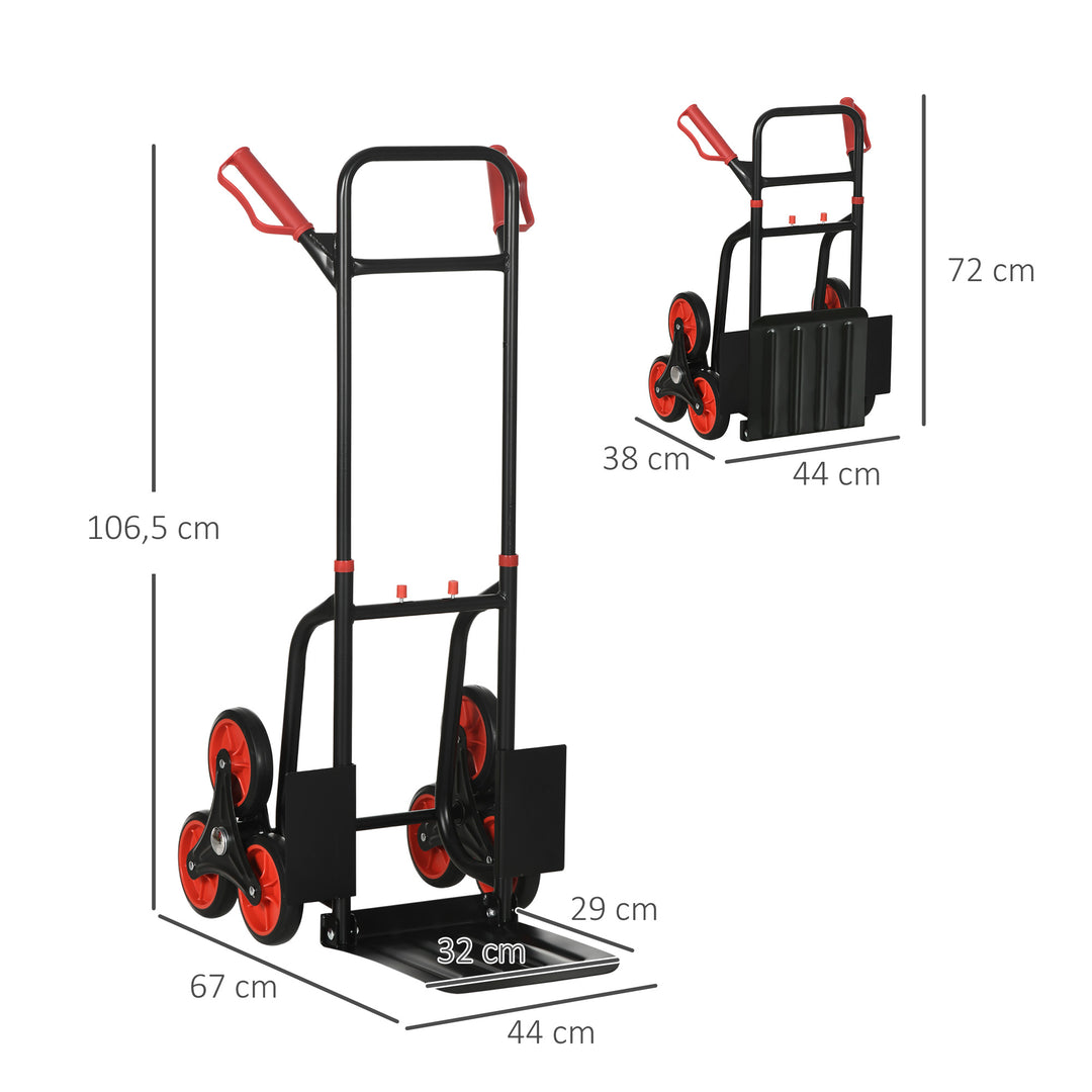 Sammenklappelig trappevogn med stålramme, maks. 120 kg, 105,5 cm, transportvogn til flytning, værksted, lager, rød