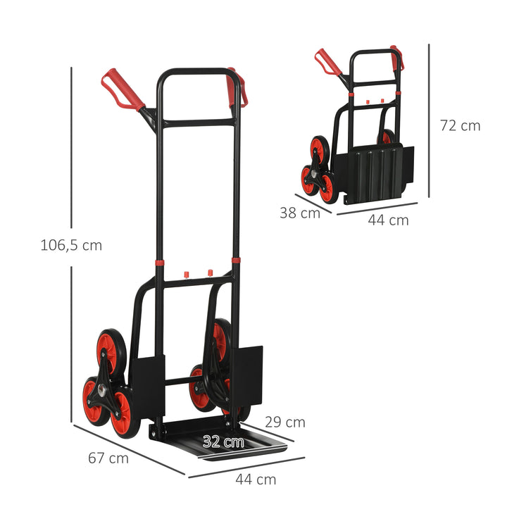 Sammenklappelig trappevogn med stålramme, maks. 120 kg, 105,5 cm, transportvogn til flytning, værksted, lager, rød