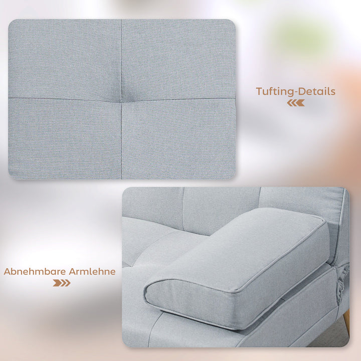Sovesofa, 3-personers sofa, sovesofa med klapbord, kopholder, sovesofa med linnedlook, gæsteseng til stuen, lysegrå