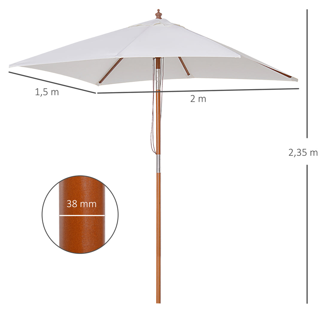 Parasol 200 x 150 x 235 cm, foldbar haveparasol, justerbar i 3 trin, rektangulær strandparasol, vandafvisende og UV-bestandig til strand, balkon, terrasse, have, cremehvid