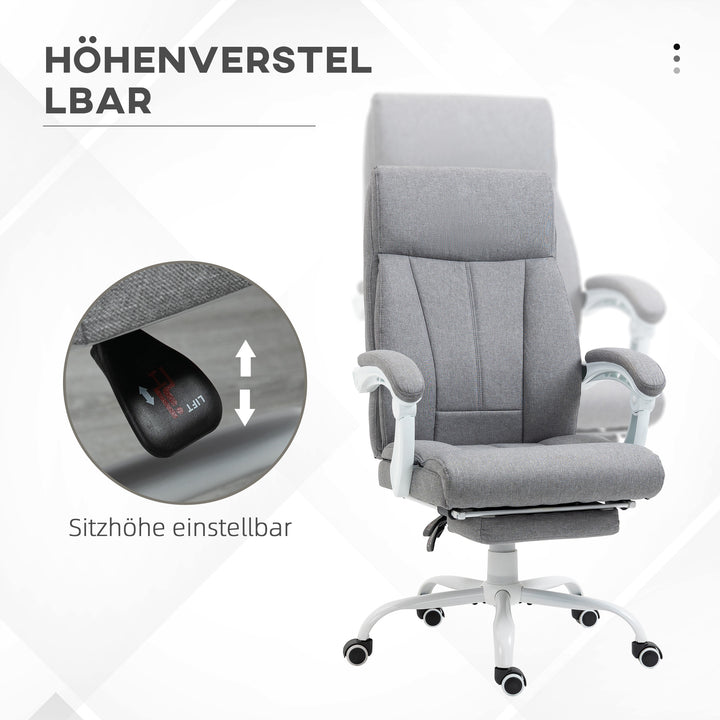 Kontorstol, drejestol, ryglæn med justerbar ryglæn, højdejusterbar, op til 120 kg, linnedlook, grå