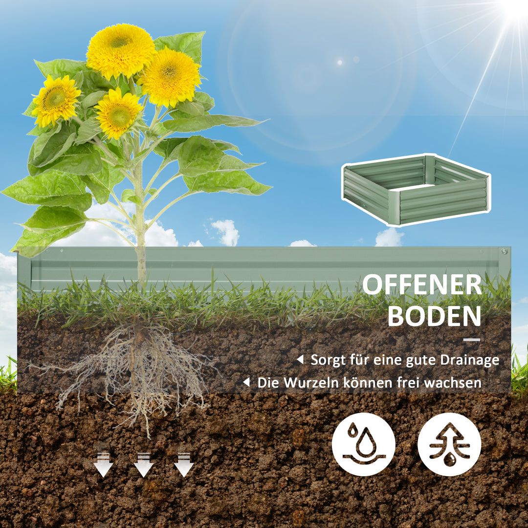 Plantekasse, sæt med 2, blomsterkasse, åben bund, stålramme, grøn, (2 x) 100 x 100 x 30 cm