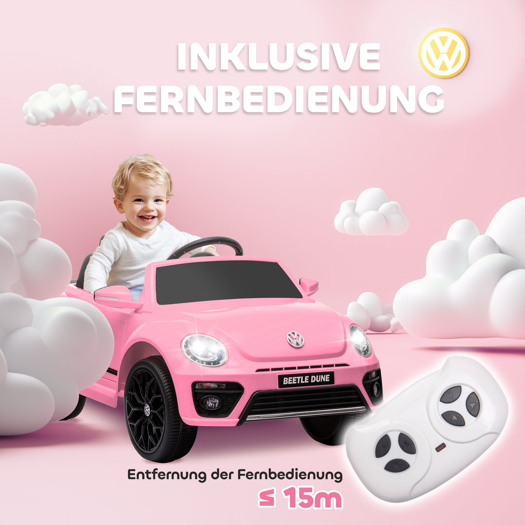 Aiyaplay elektrisk børnebil, vw beetle, 3-5 km/t, med fjernbetjening og musik, pink