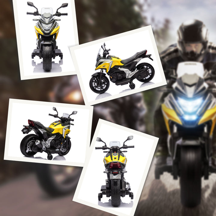 Elektrisk børnemotorcykel, Honda, 3 km/t, musik og lys, 3-6 år, op til 30 kg, gul