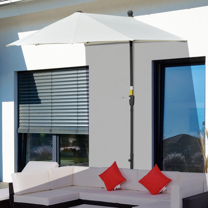 Halvrund parasol 1,9 x 2 m dobbelt parasol med håndsving, cremehvid