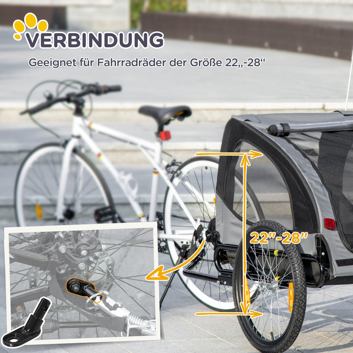 Hundetrailer, cykeltrailer op til 20 kg, netvindue, rulleovertræk, universalkobling, sort, 140 x 71 x 83 cm