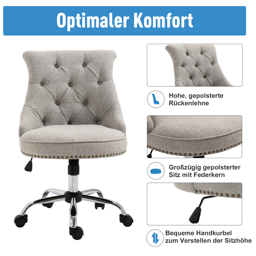 Drejestol med hjul polstret executive-stol 360° drejelig 150 kg belastningsevne højdejusterbar hørmetal lysegrå 54 x 65,5 x (84-91) cm