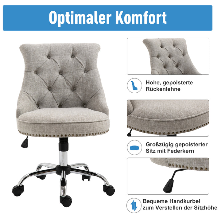 Drejestol med hjul polstret executive-stol 360° drejelig 150 kg belastningsevne højdejusterbar hørmetal lysegrå 54 x 65,5 x (84-91) cm
