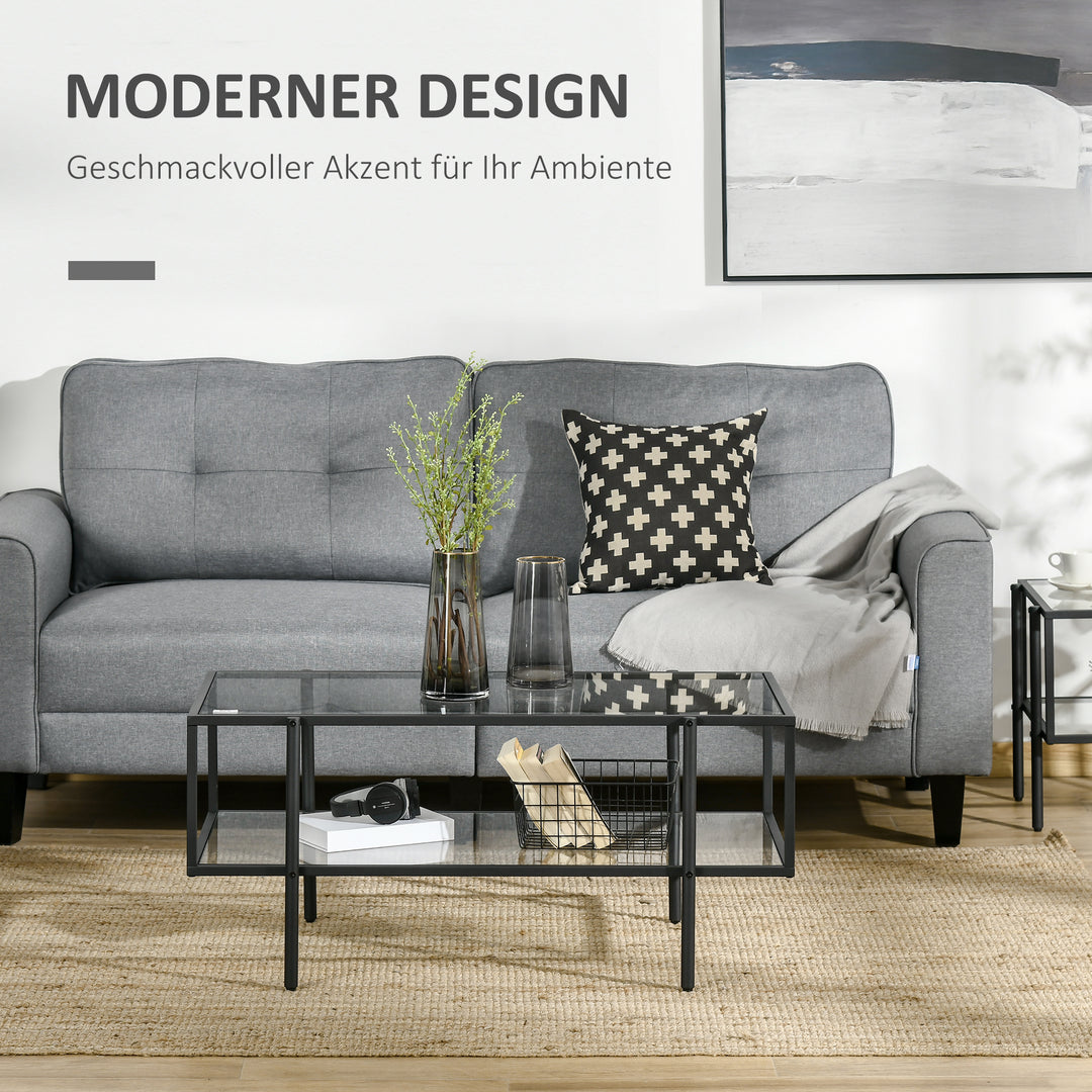 Sofabord med hylde, justerbare fødder, stålstel, glasplade, 100 x 55 x 45,5 cm, hvid