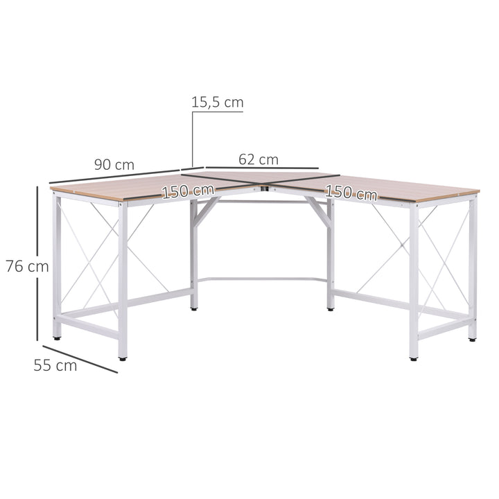 Computerbord l-formet arbejdsbord kontorbord hjørnebord vinkelbord mdf naturlig 150 x 150 x 76 cm