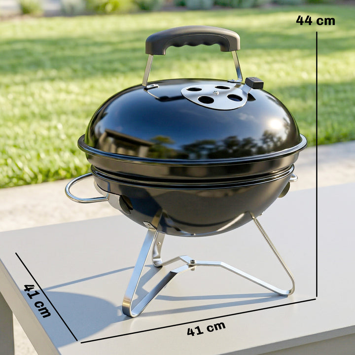 Bærbar kulgrill med låg, håndtag og justerbare ventilationsåbninger til grill, 41x41x44 cm, sort