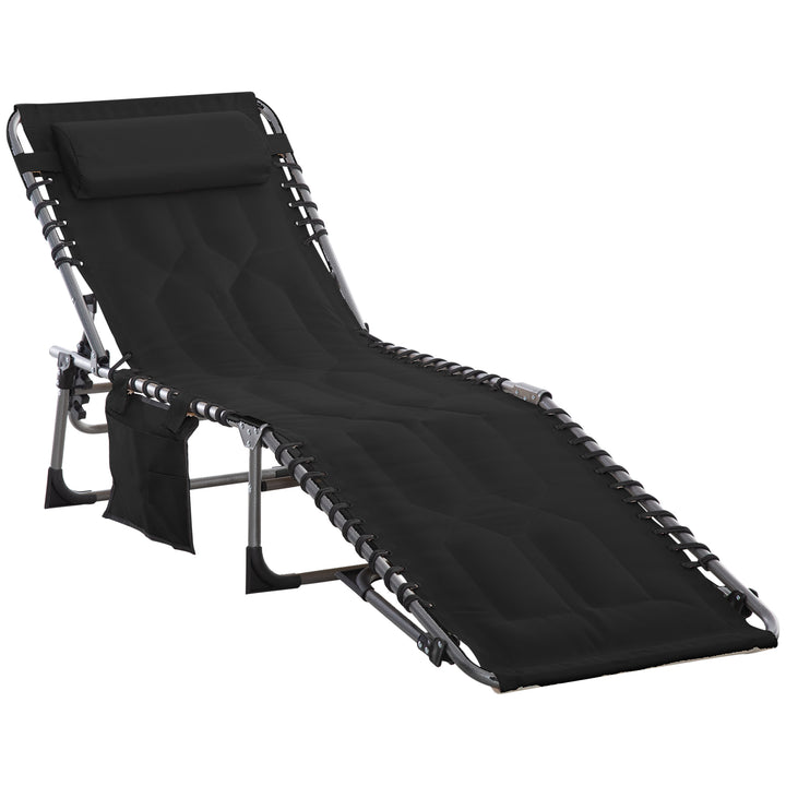 Sammenklappelig liggestol, havestol med hynde, justerbar ryglæn med 5 positioner, stålstel, Oxford-stof, sort, 188 x 57 x 30 cm