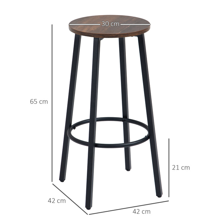 Barstolsæt med 2 barstole i industrielt design, metalstel, fodstøtte, 42 x 42 x 65 cm
