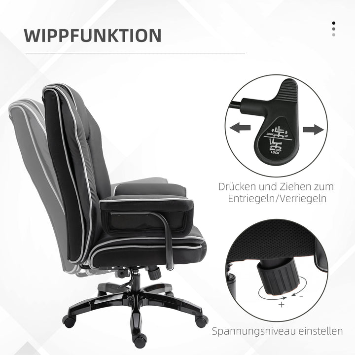 Kontorstol, ergonomisk skrivebordsstol med lænefunktion, drejefunktion, højdejusterbar computerstol til hjemmekontor, kunstlæder, sort