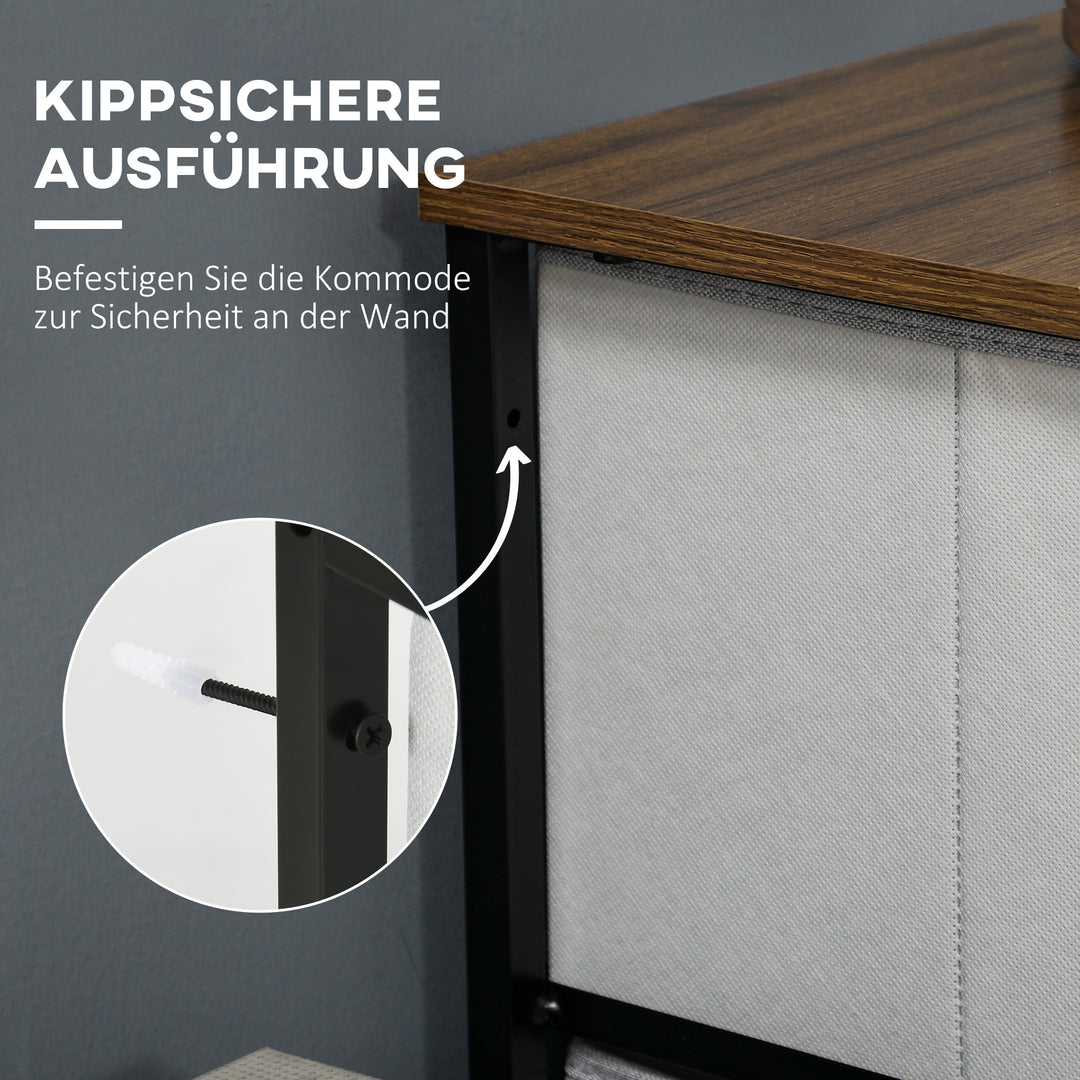 Kommode med 8 stofskuffer, metalramme, hylde, 80 x 30 x 81,5 cm, grå/sort