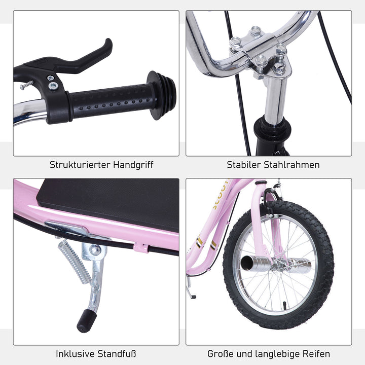 Børneløbehjul med luftgummidæk, løbehjul, city scooter til børn, kickboard, 16 tommer, fra 5 år, højdejusterbar, pink, 143 x 58 x 92-100 cm